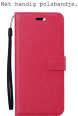 BASEY. Hoes Geschikt voor iPhone SE 2022 Hoesje Bookcase Hoes Flip Case Book Cover - Hoesje Geschikt voor iPhone SE (2022) Hoes Book Case Hoesje - Donkerroze