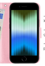 BASEY. Hoes Geschikt voor iPhone SE 2022 Hoesje Bookcase Hoes Flip Case Book Cover - Hoesje Geschikt voor iPhone SE (2022) Hoes Book Case Hoesje - Lichtroze