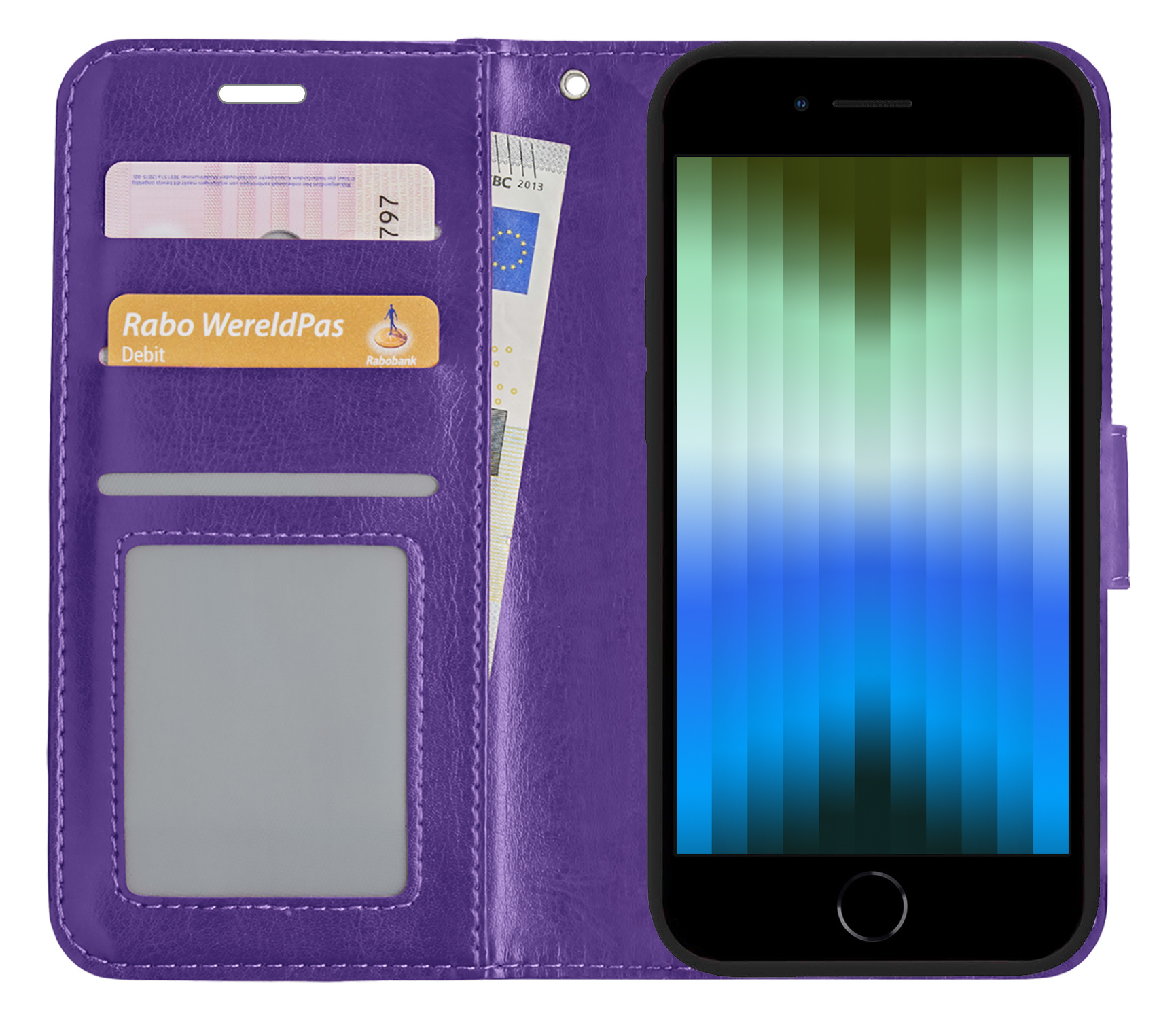 BASEY. Hoes Geschikt voor iPhone SE 2022 Hoesje Bookcase Hoes Flip Case Book Cover - Hoesje Geschikt voor iPhone SE (2022) Hoes Book Case Hoesje - Paars