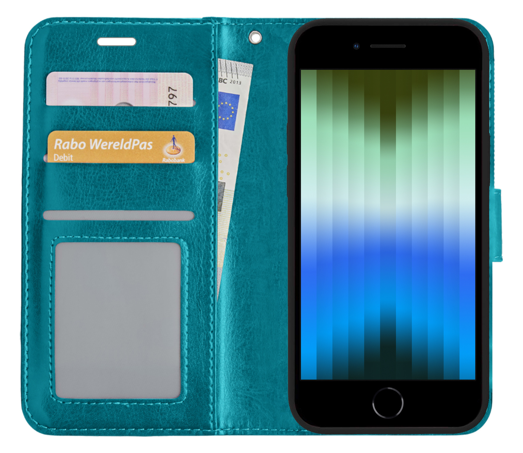BASEY. Hoes Geschikt voor iPhone SE 2022 Hoesje Bookcase Hoes Flip Case Book Cover - Hoesje Geschikt voor iPhone SE (2022) Hoes Book Case Hoesje - Turquoise