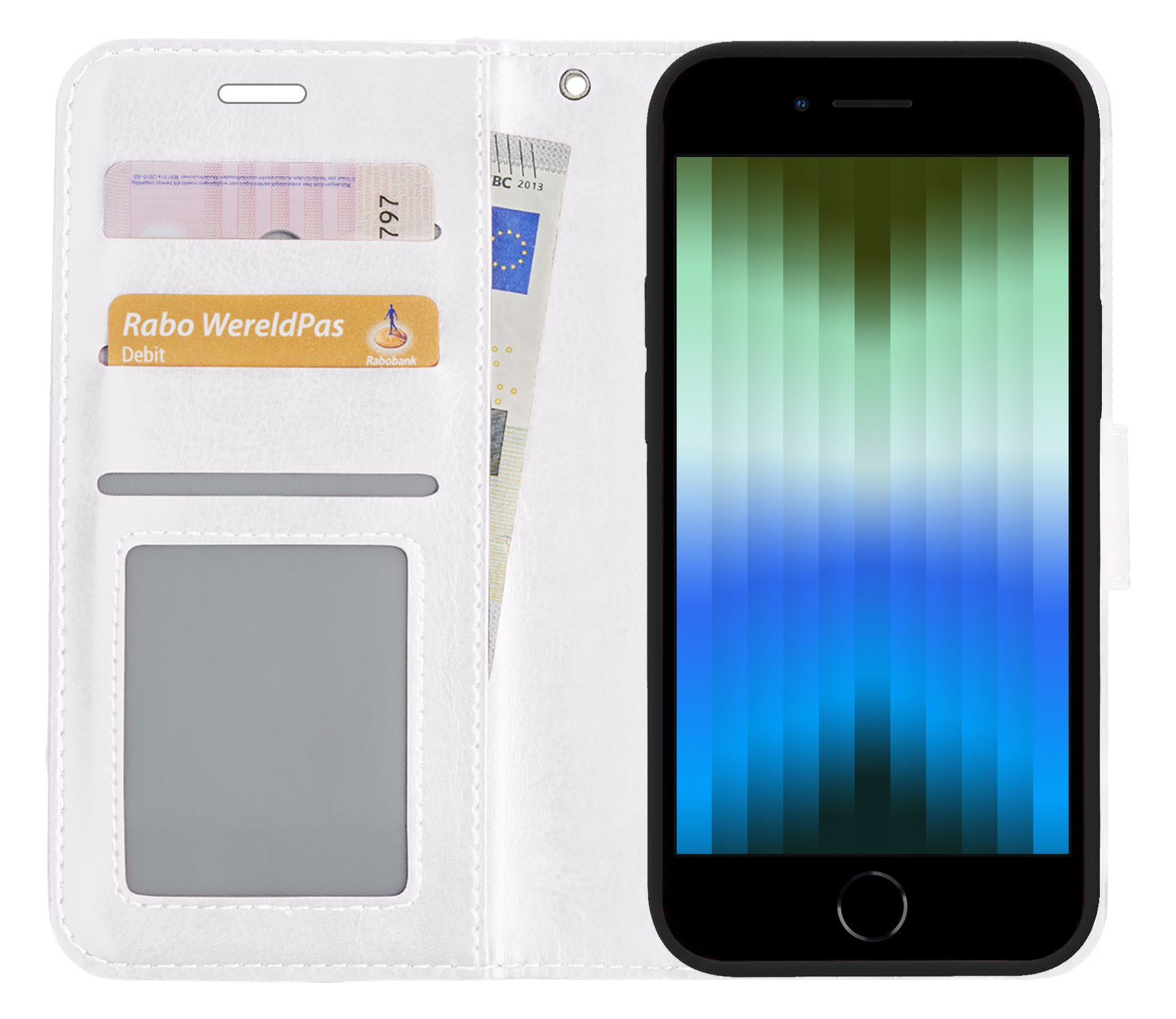 BASEY. Hoes Geschikt voor iPhone SE 2022 Hoesje Bookcase Hoes Flip Case Book Cover - Hoesje Geschikt voor iPhone SE (2022) Hoes Book Case Hoesje - Wit