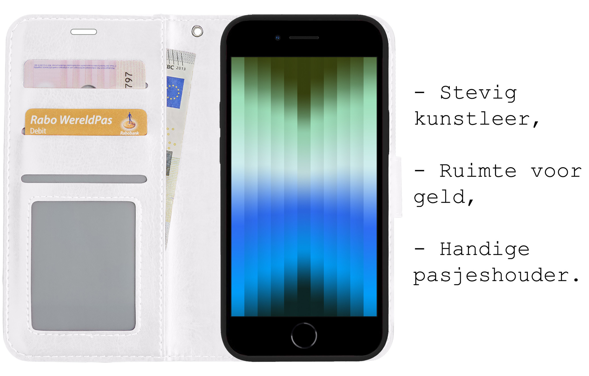 BASEY. Hoes Geschikt voor iPhone SE 2022 Hoesje Bookcase Hoes Flip Case Book Cover - Hoesje Geschikt voor iPhone SE (2022) Hoes Book Case Hoesje - Wit