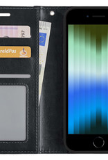 BASEY. Hoes Geschikt voor iPhone SE 2022 Hoesje Bookcase Hoes Flip Case Book Cover - Hoesje Geschikt voor iPhone SE (2022) Hoes Book Case Hoesje - Zwart