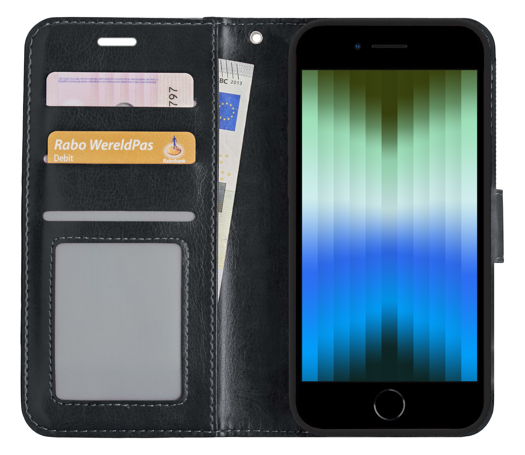 BASEY. Hoes Geschikt voor iPhone SE 2022 Hoesje Bookcase Hoes Flip Case Book Cover - Hoesje Geschikt voor iPhone SE (2022) Hoes Book Case Hoesje - Zwart