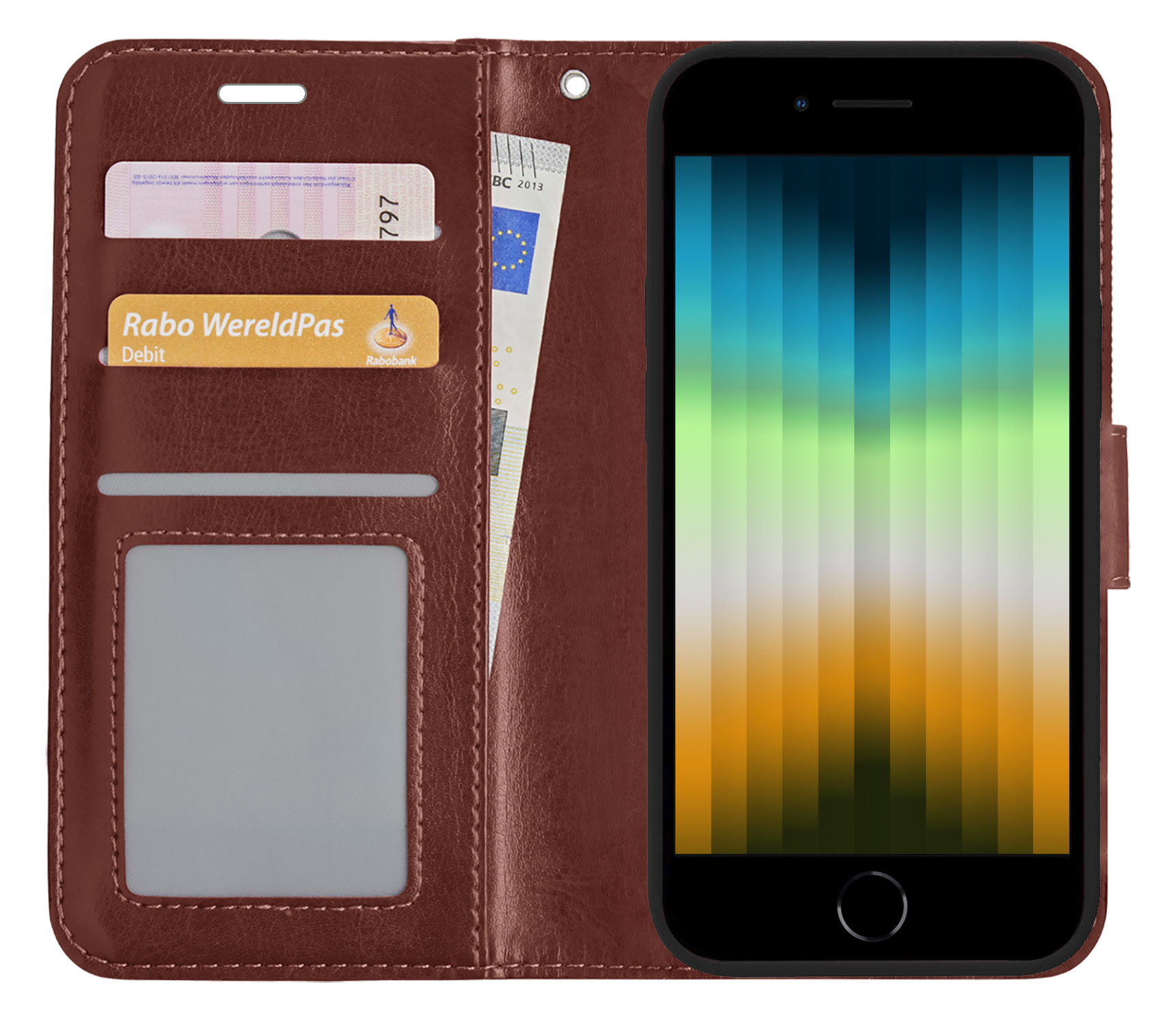 NoXx Hoes Geschikt voor iPhone SE 2022 Hoesje Book Case Hoes Flip Cover Wallet Bookcase - Bruin