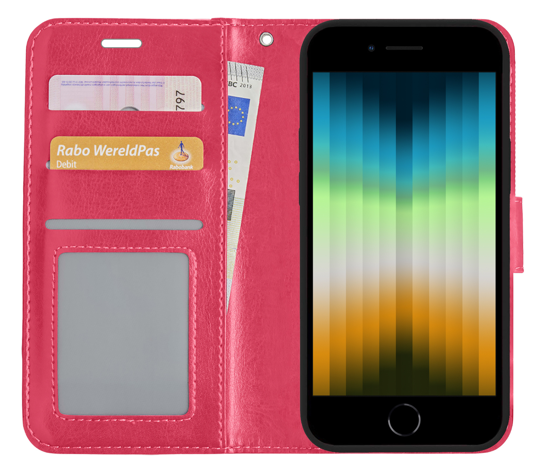 NoXx Hoes Geschikt voor iPhone SE 2022 Hoesje Book Case Hoes Flip Cover Wallet Bookcase - Donkerroze