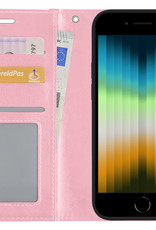 NoXx Hoes Geschikt voor iPhone SE 2022 Hoesje Book Case Hoes Flip Cover Wallet Bookcase - Lichtroze