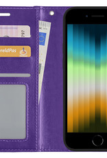 NoXx Hoes Geschikt voor iPhone SE 2022 Hoesje Book Case Hoes Flip Cover Wallet Bookcase - Paars