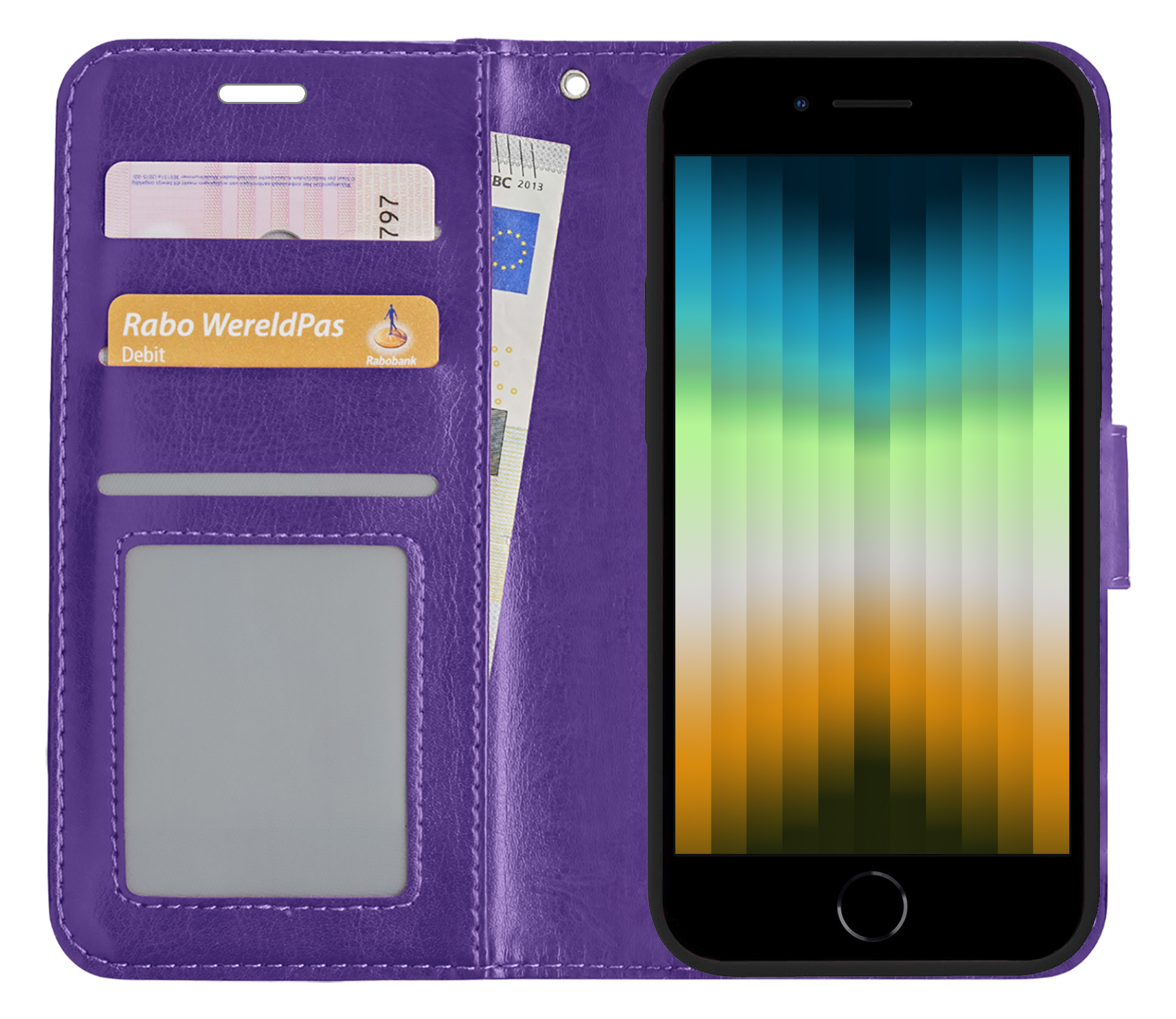 NoXx Hoes Geschikt voor iPhone SE 2022 Hoesje Book Case Hoes Flip Cover Wallet Bookcase - Paars