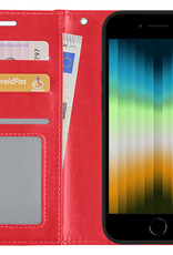 NoXx Hoes Geschikt voor iPhone SE 2022 Hoesje Book Case Hoes Flip Cover Wallet Bookcase - Rood