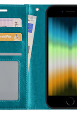 NoXx Hoes Geschikt voor iPhone SE 2022 Hoesje Book Case Hoes Flip Cover Wallet Bookcase - Turquoise