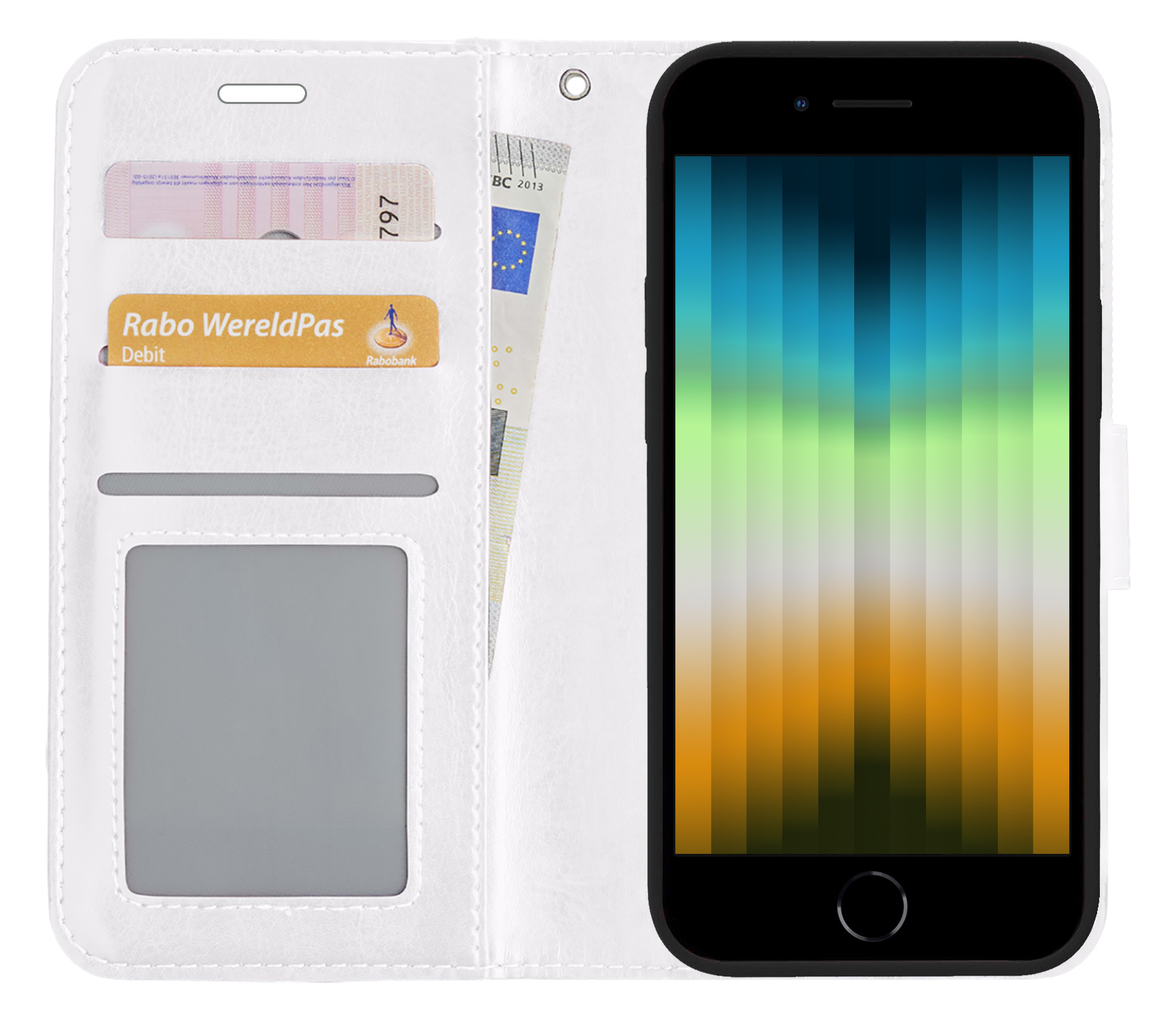 NoXx Hoes Geschikt voor iPhone SE 2022 Hoesje Book Case Hoes Flip Cover Wallet Bookcase - Wit