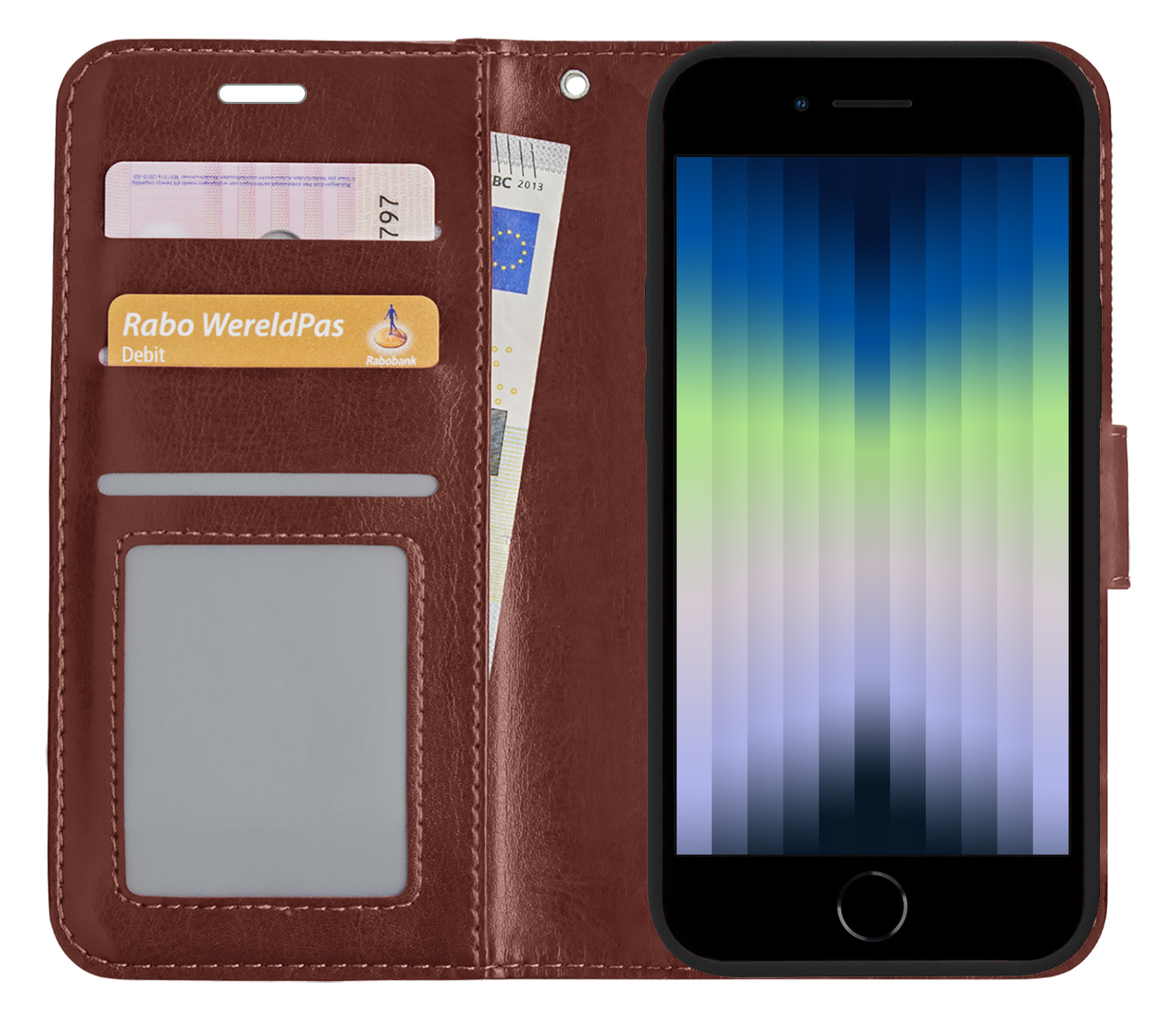 Nomfy Hoesje Geschikt voor iPhone SE 2022 Hoes Bookcase Flipcase Book Cover - Hoes Geschikt voor iPhone SE (2022) Hoesje Book Case - Bruin