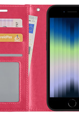 Nomfy Hoesje Geschikt voor iPhone SE 2022 Hoes Bookcase Flipcase Book Cover - Hoes Geschikt voor iPhone SE (2022) Hoesje Book Case - Donkerroze