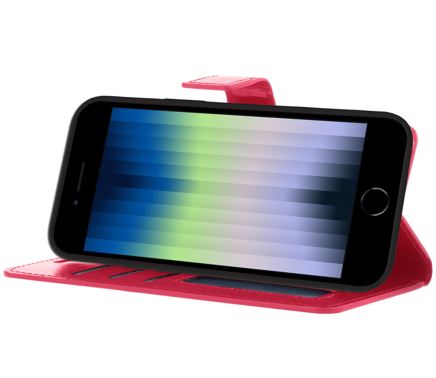 Nomfy Hoesje Geschikt voor iPhone SE 2022 Hoes Bookcase Flipcase Book Cover - Hoes Geschikt voor iPhone SE (2022) Hoesje Book Case - Donkerroze