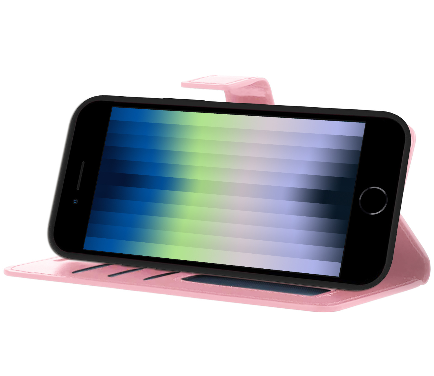 Nomfy Hoesje Geschikt voor iPhone SE 2022 Hoes Bookcase Flipcase Book Cover - Hoes Geschikt voor iPhone SE (2022) Hoesje Book Case - Lichtroze