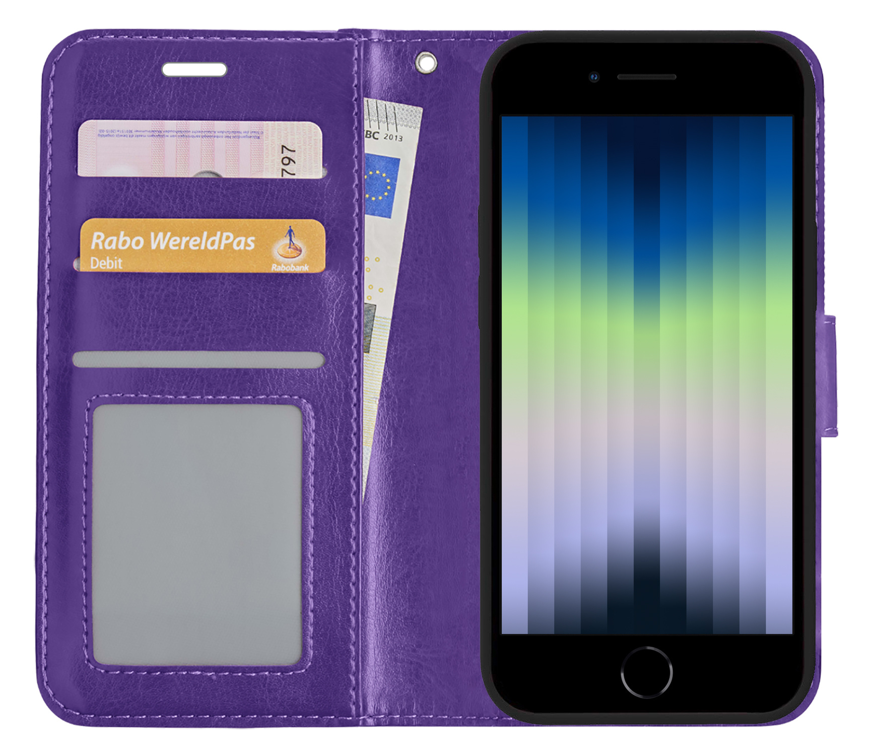 Nomfy Hoesje Geschikt voor iPhone SE 2022 Hoes Bookcase Flipcase Book Cover - Hoes Geschikt voor iPhone SE (2022) Hoesje Book Case - Paars
