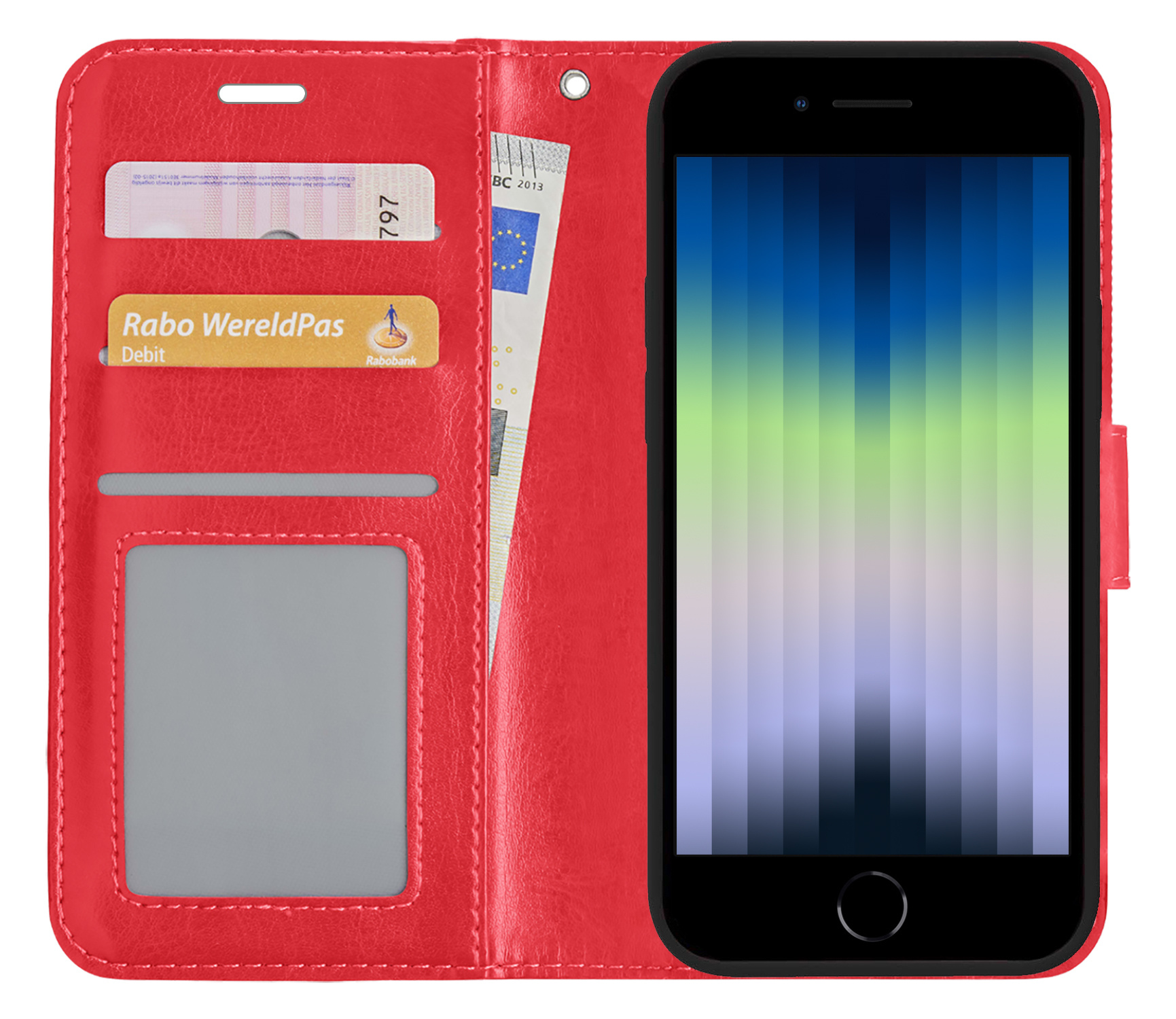 Nomfy Hoesje Geschikt voor iPhone SE 2022 Hoes Bookcase Flipcase Book Cover - Hoes Geschikt voor iPhone SE (2022) Hoesje Book Case - Rood