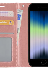 Nomfy Hoesje Geschikt voor iPhone SE 2022 Hoes Bookcase Flipcase Book Cover - Hoes Geschikt voor iPhone SE (2022) Hoesje Book Case - Rosé goud