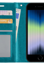 Nomfy Hoesje Geschikt voor iPhone SE 2022 Hoes Bookcase Flipcase Book Cover - Hoes Geschikt voor iPhone SE (2022) Hoesje Book Case - Turquoise