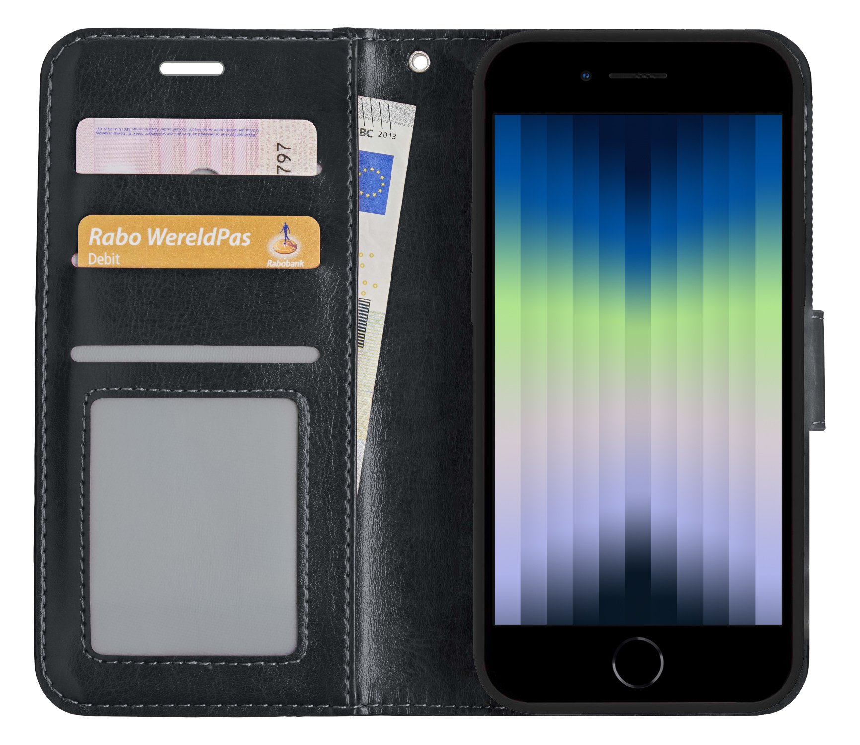 Nomfy Hoesje Geschikt voor iPhone SE 2022 Hoes Bookcase Flipcase Book Cover - Hoes Geschikt voor iPhone SE (2022) Hoesje Book Case - Zwart