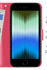 BASEY. Hoes Geschikt voor iPhone SE 2022 Hoesje Bookcase Hoes Flip Case Book Cover Met Screenprotector - Hoesje Geschikt voor iPhone SE (2022) Hoes Book Case Hoesje - Donkerroze