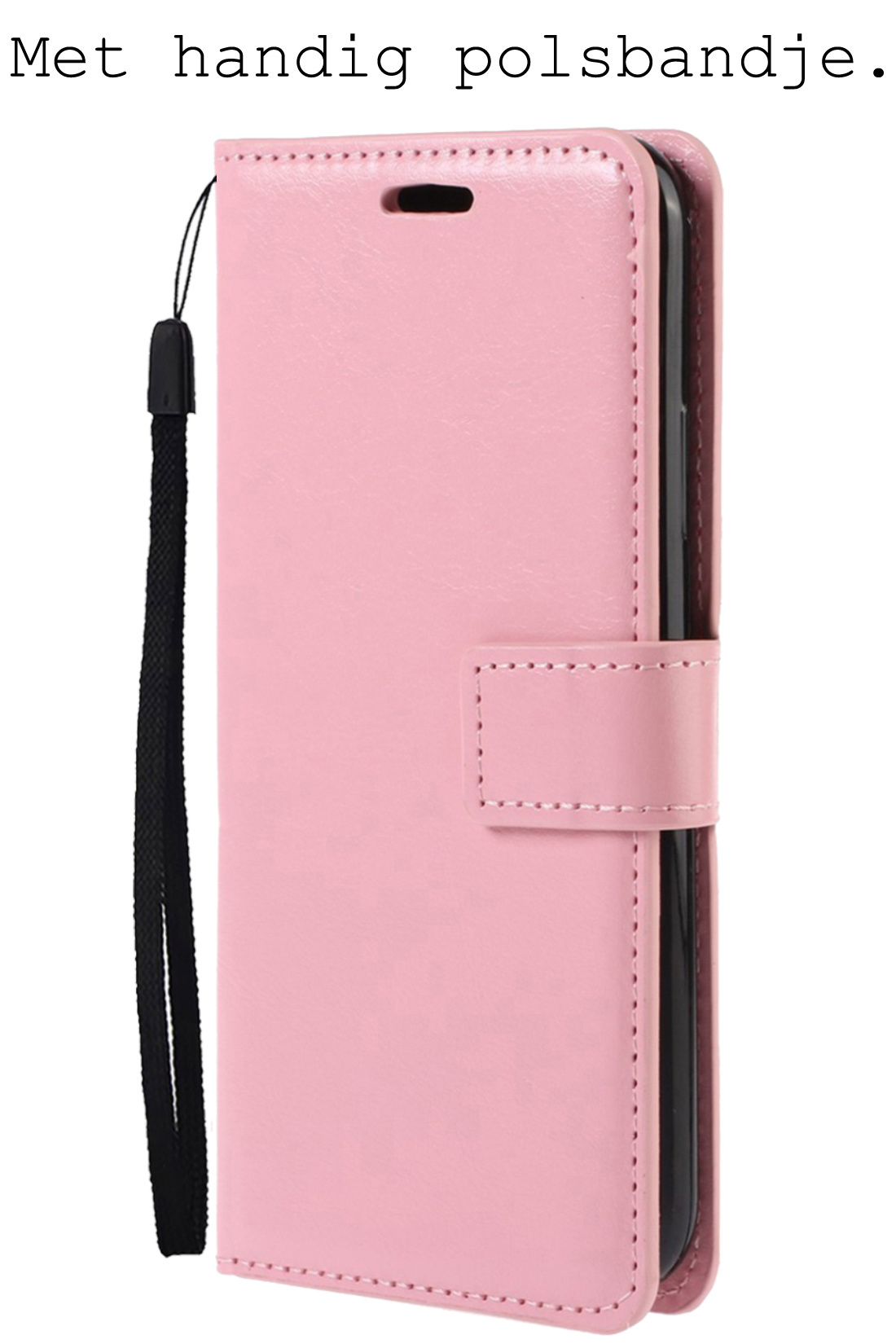 BASEY. Hoes Geschikt voor iPhone SE 2022 Hoesje Bookcase Hoes Flip Case Book Cover Met Screenprotector - Hoesje Geschikt voor iPhone SE (2022) Hoes Book Case Hoesje - Lichtroze