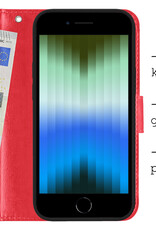 BASEY. Hoes Geschikt voor iPhone SE 2022 Hoesje Bookcase Hoes Flip Case Book Cover Met Screenprotector - Hoesje Geschikt voor iPhone SE (2022) Hoes Book Case Hoesje - Rood