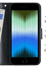 BASEY. Hoes Geschikt voor iPhone SE 2022 Hoesje Bookcase Hoes Flip Case Book Cover Met 2x Screenprotector - Hoesje Geschikt voor iPhone SE (2022) Hoes Book Case Hoesje - Zwart