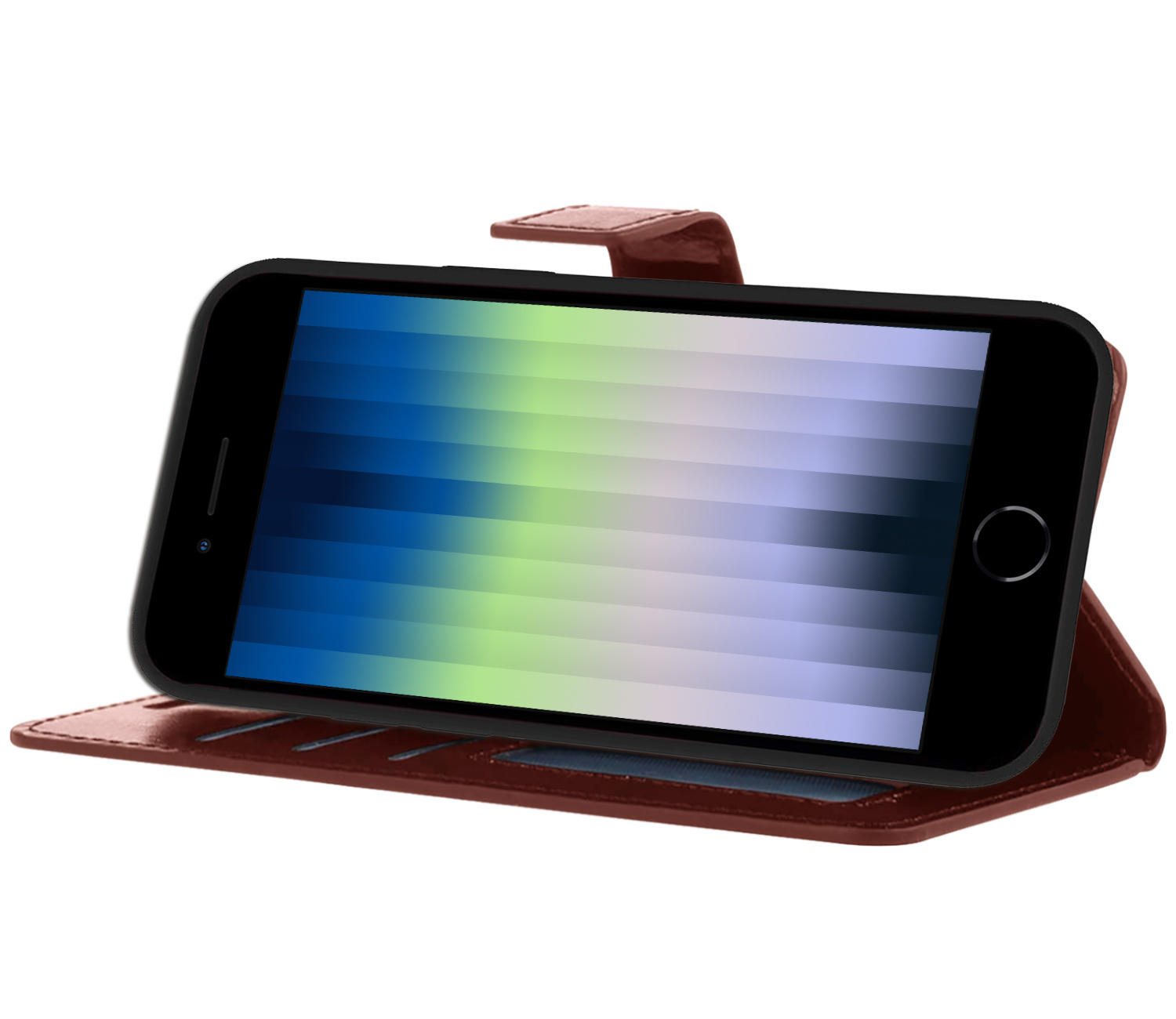 Nomfy Hoesje Geschikt voor iPhone SE 2022 Hoes Bookcase Flipcase Book Cover Met Screenprotector - Hoes Geschikt voor iPhone SE (2022) Hoesje Book Case - Bruin