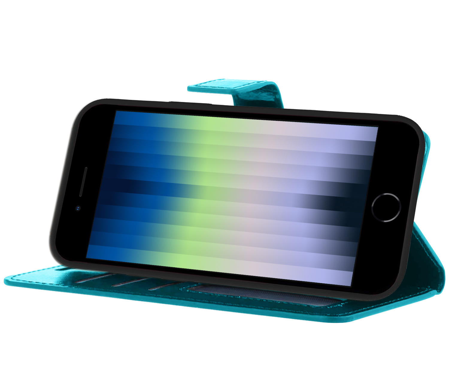 Nomfy Hoesje Geschikt voor iPhone SE 2022 Hoes Bookcase Flipcase Book Cover Met Screenprotector - Hoes Geschikt voor iPhone SE (2022) Hoesje Book Case - Turquoise