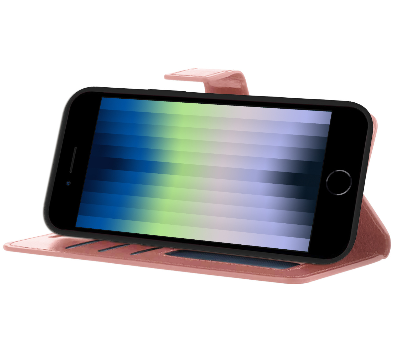Nomfy Hoesje Geschikt voor iPhone SE 2022 Hoes Bookcase Flipcase Book Cover Met 2x Screenprotector - Hoes Geschikt voor iPhone SE (2022) Hoesje Book Case - Rosé goud