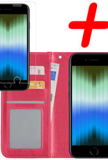 BASEY. Hoes Geschikt voor iPhone SE 2022 Hoesje Bookcase Hoes Flip Case Book Cover Met Screenprotector - Hoesje Geschikt voor iPhone SE (2022) Hoes Book Case Hoesje - Donkerroze