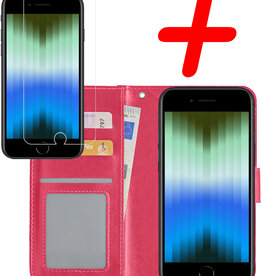 BASEY. BASEY. iPhone SE 2022 Hoesje Bookcase Met Screenprotector - Donkerroze