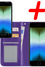 BASEY. Hoes Geschikt voor iPhone SE 2022 Hoesje Bookcase Hoes Flip Case Book Cover Met Screenprotector - Hoesje Geschikt voor iPhone SE (2022) Hoes Book Case Hoesje - Paars
