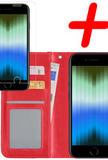 BASEY. Hoes Geschikt voor iPhone SE 2022 Hoesje Bookcase Hoes Flip Case Book Cover Met Screenprotector - Hoesje Geschikt voor iPhone SE (2022) Hoes Book Case Hoesje - Rood
