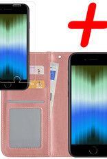 BASEY. Hoes Geschikt voor iPhone SE 2022 Hoesje Bookcase Hoes Flip Case Book Cover Met Screenprotector - Hoesje Geschikt voor iPhone SE (2022) Hoes Book Case Hoesje - Rosé goud