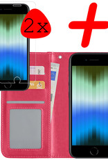 BASEY. Hoes Geschikt voor iPhone SE 2022 Hoesje Bookcase Hoes Flip Case Book Cover Met 2x Screenprotector - Hoesje Geschikt voor iPhone SE (2022) Hoes Book Case Hoesje - Donkerroze