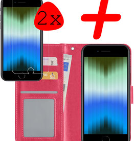 BASEY. BASEY. iPhone SE 2022 Hoesje Bookcase Met Screenprotector - Donkerroze