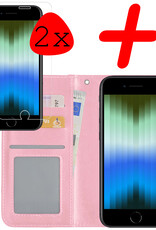 BASEY. Hoes Geschikt voor iPhone SE 2022 Hoesje Bookcase Hoes Flip Case Book Cover Met 2x Screenprotector - Hoesje Geschikt voor iPhone SE (2022) Hoes Book Case Hoesje - Lichtroze