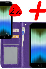 BASEY. Hoes Geschikt voor iPhone SE 2022 Hoesje Bookcase Hoes Flip Case Book Cover Met 2x Screenprotector - Hoesje Geschikt voor iPhone SE (2022) Hoes Book Case Hoesje - Paars