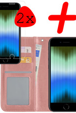 BASEY. Hoes Geschikt voor iPhone SE 2022 Hoesje Bookcase Hoes Flip Case Book Cover Met 2x Screenprotector - Hoesje Geschikt voor iPhone SE (2022) Hoes Book Case Hoesje - Rosé goud