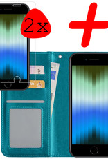 BASEY. Hoes Geschikt voor iPhone SE 2022 Hoesje Bookcase Hoes Flip Case Book Cover Met 2x Screenprotector - Hoesje Geschikt voor iPhone SE (2022) Hoes Book Case Hoesje - Turquoise