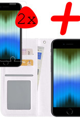 BASEY. Hoes Geschikt voor iPhone SE 2022 Hoesje Bookcase Hoes Flip Case Book Cover Met 2x Screenprotector - Hoesje Geschikt voor iPhone SE (2022) Hoes Book Case Hoesje - Wit
