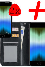 BASEY. Hoes Geschikt voor iPhone SE 2022 Hoesje Bookcase Hoes Flip Case Book Cover Met 2x Screenprotector - Hoesje Geschikt voor iPhone SE (2022) Hoes Book Case Hoesje - Zwart