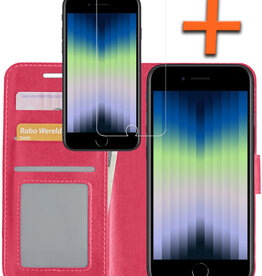 Nomfy Nomfy iPhone SE 2022 Hoesje Bookcase Met Screenprotector - Donkerroze