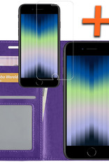 Nomfy Hoesje Geschikt voor iPhone SE 2022 Hoes Bookcase Flipcase Book Cover Met Screenprotector - Hoes Geschikt voor iPhone SE (2022) Hoesje Book Case - Paars
