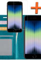 Nomfy Hoesje Geschikt voor iPhone SE 2022 Hoes Bookcase Flipcase Book Cover Met Screenprotector - Hoes Geschikt voor iPhone SE (2022) Hoesje Book Case - Turquoise