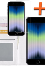 Nomfy Hoesje Geschikt voor iPhone SE 2022 Hoes Bookcase Flipcase Book Cover Met Screenprotector - Hoes Geschikt voor iPhone SE (2022) Hoesje Book Case - Wit