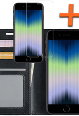 Nomfy Hoesje Geschikt voor iPhone SE 2022 Hoes Bookcase Flipcase Book Cover Met Screenprotector - Hoes Geschikt voor iPhone SE (2022) Hoesje Book Case - Zwart